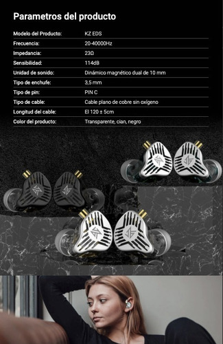 Imagen 5 de 6 de Auriculares Kz Eds In Ears Monitoreo 1dd Sin Microfono