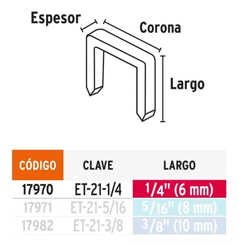 Grapas Grampas Para Truper Et-21 6mm X 1000 Un