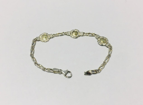 Imagen 1 de 3 de Pulsera C/ Flores En Plata Y Oro