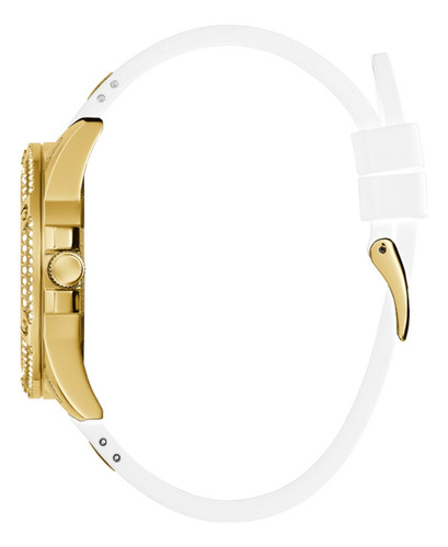 Reloj Pulsera Guess Gw0536l2 Con Correa De Silicona Color Blanco - Fondo Dorado