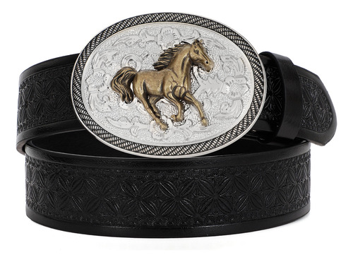 Cinturón De Piel Vaquero Hebilla Vaquera De Caballo Hombre