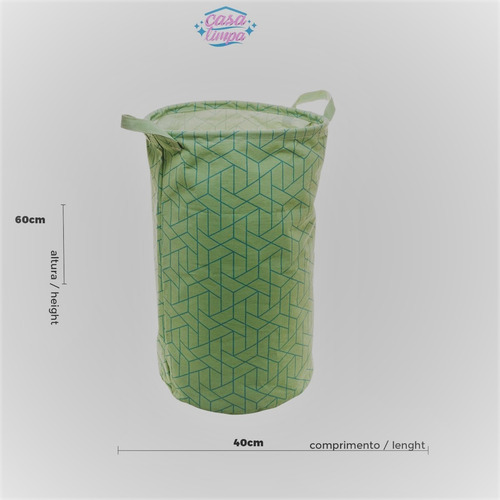 Imagem 3 de 6 de Cesto Organizador De Roupa Brinquedos Dobrável Verde 60x40cm