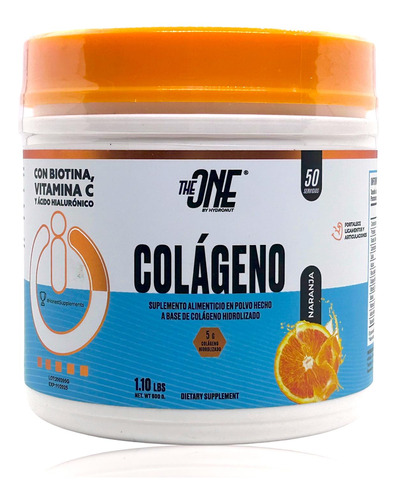 Colágeno Hidrolizado Biotina A. Hialurónico 500 Grs Naranja 