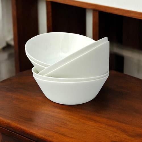 Bowl Tigela Cumbuca Vidro Opalino Branco 550ml Mesa 6 Peças