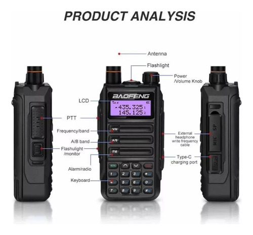 Kit 2 Rádio Baofeng Uv-16 Pro V2 Tri Band Vhf/uhf Cor Preto