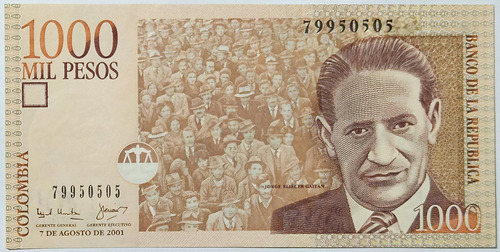 Billete 1000 Pesos 07/ago/2001 Colombia Au