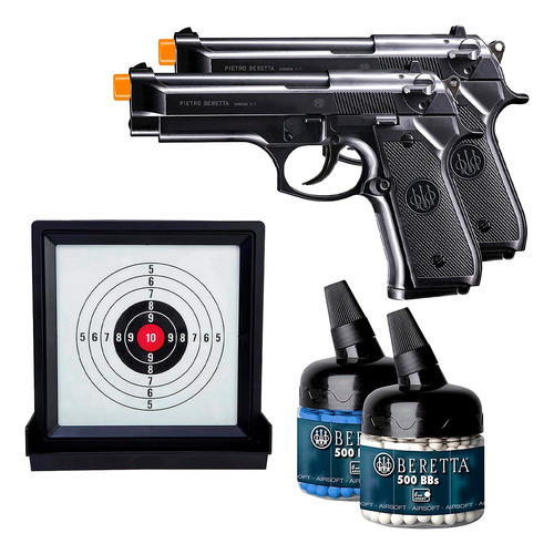 2 Pistola Airsoft Beretta 92fs Spring 6mm + 1000 Bbs + Alvo