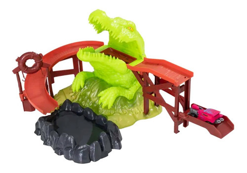 Imagen 4 de 4 de Pista Lanzador Teamsterz Bite Con Vehículo Cambia Color Color Croc Bite