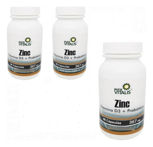 Zinc 90 Caps.x 3 Unidades Aura Vitalis. Agro Servicio. Sabor natural a.v