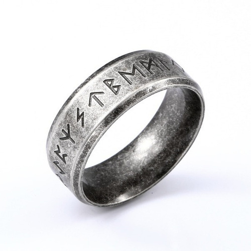 Anillo Runas Grabadas Vikingo Wicca Color Plata Antigua