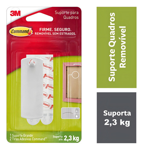 Gancho Suporte Adesivo Removível Pendurar Quadros Command 3m Até 2,3kg