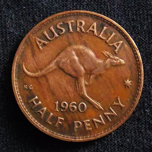 Australia 1/2 Penny 1960 Muy Bueno Km 61 Fauna Canguro