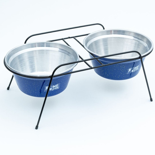 Comedouro Bebedouro Duplo Suporte Elevado Ração Água Cães 5l Cor Azul