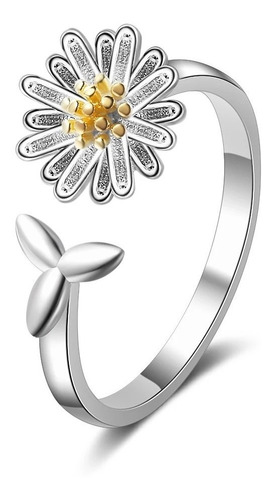 Anillo Flor Margarita Ajustable Plateado / Todojoyas