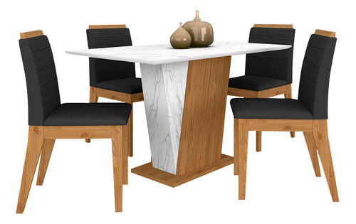 Mesa Com 4 Cadeiras Qatar 1,20 Cin/carraro Bra/pre - M A Cor Cinamo/carrara Branco/preto 06 Desenho do tecido das cadeiras Liso