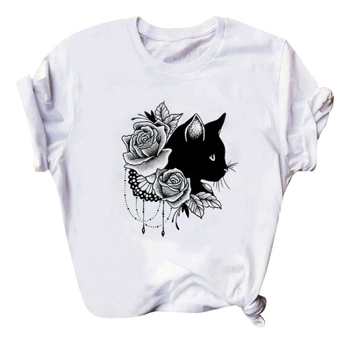 Camiseta Estampada De Manga Corta En L Para Mujer, Talla Gra