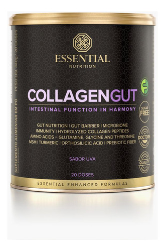 Collagen Gut Lata C/ Msm E Zinco Sabor Uva Essential 440g