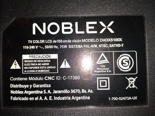 Panel Y Retroiluminacion Completa Tv Noblex Dl43x5100x
