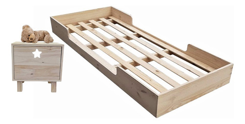 Cama Montessori 1 Plaza Mas Mesa De Luz Con Puerta 