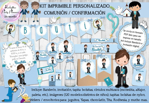 Kit Imprimible  Comunion Confirmacion Varon Personalizado