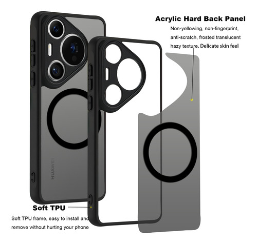 Ustiya Funda Magnética Para Huawei Pura 70 Pro Case Matte Acrílico Uso Rudo Protector Cámara Cover Negro Correa Carcasa