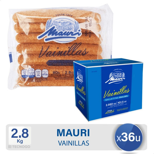 Vainillas Mauri Galletitas Dulces Blandas Caja X36 Paquetes