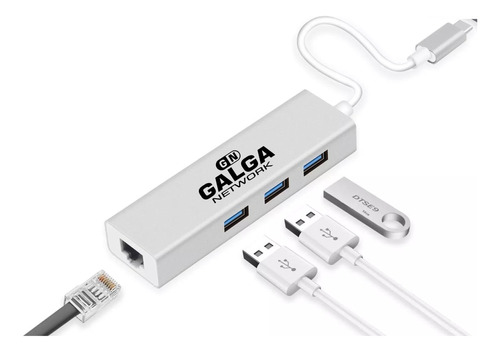 Adaptador Usb Tipo C A Rj45 Gigabit 1000mbps Usb 3.0 X 3 Hub