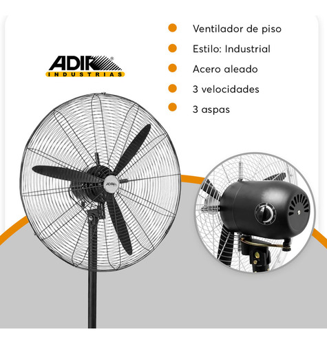 Ventilador Industrial Con Pedestal 26 Adir 2071 Color De La Estructura Negro Color De Las Aspas Negro