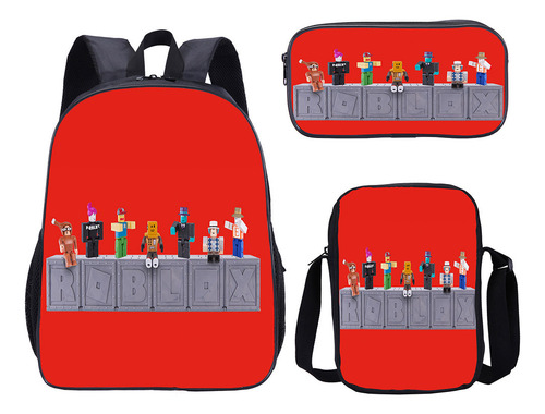Mochila escolar Roblox de 16 polegadas para estudos premium, roupa promocional colorida, 9, design de tecido, mochila de 16 polegadas, estojo de lápis, bolsa pequena, conjunto de três peças