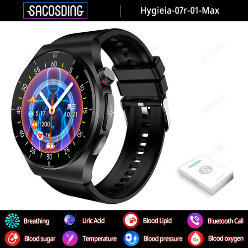 Reloj Inteligente Hombres Blood Sugar/pressure Smart Watch Color Del Bisel Black Silicona