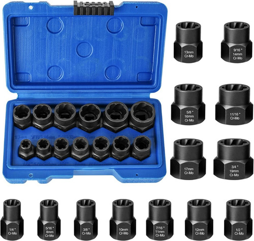 Set Dados Extractores Pernos Y Tuercas Rodadas 9 A 19mm