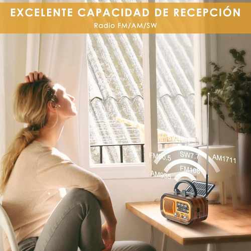 Altavoz De Radio Retro Bluetooth Portátil Con Panel Solar