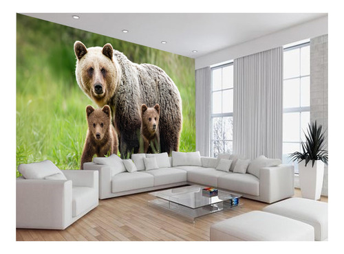 Adesivo De Parede 3d Animais Urso Dois Filhotes 10m²  Anm574