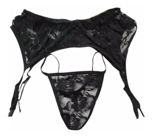 Imagen 3 de 4 de Liguero Con Tanga Y Medias De Encaje Sexy