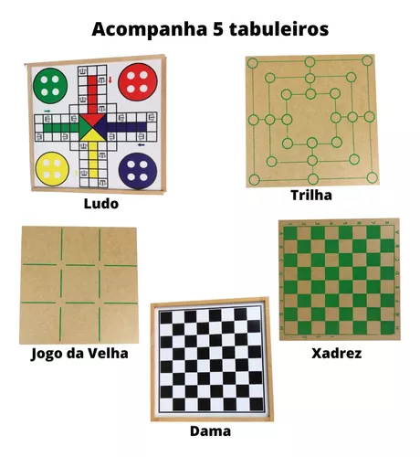 Tabuleiro Jogos 5x1 Dama Jogo Da Velha Ludo Trilha Xadrez