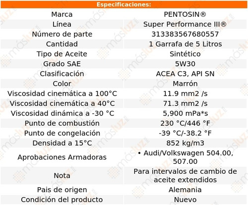 5 Lts Aceite De Motor 5w30 9-2x H4 2.0l 05