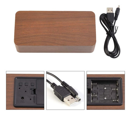 Despertador Digital De Madera De Tomotato Con Puertos De Car