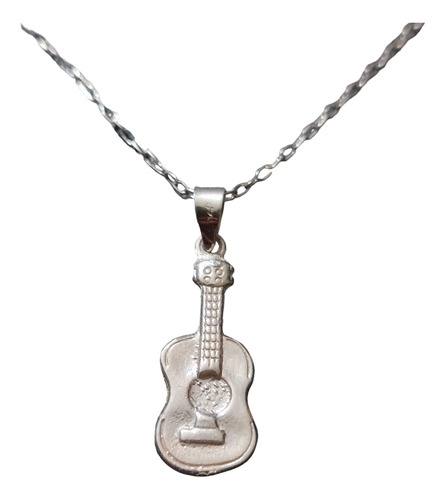 Collar Cadena Hombre Guitarra Detalles Plata Ley 925 + Caja