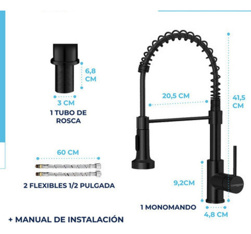 Grifo Llave Lavaplatos Monomando Cocina Extensible Flexible