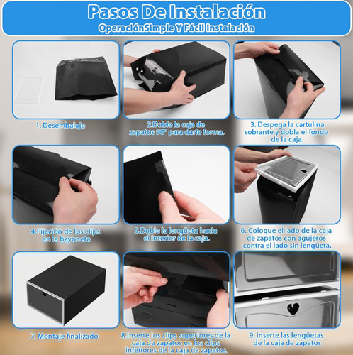 12 Pzs Zapatera Caja Apilable Plegable Organizador Multiusos Color Negro