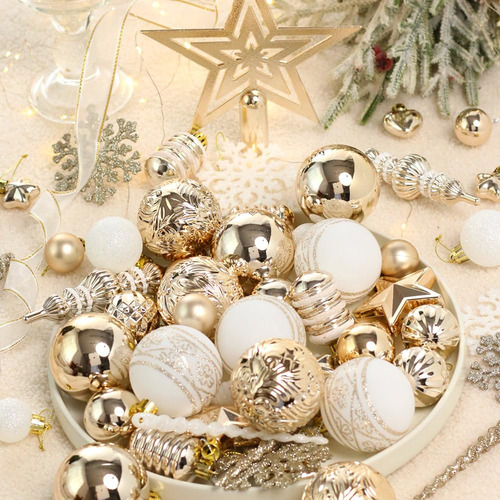 Paquete 78 Adornos Bolas Inastillables Árbol Navidad Blanco