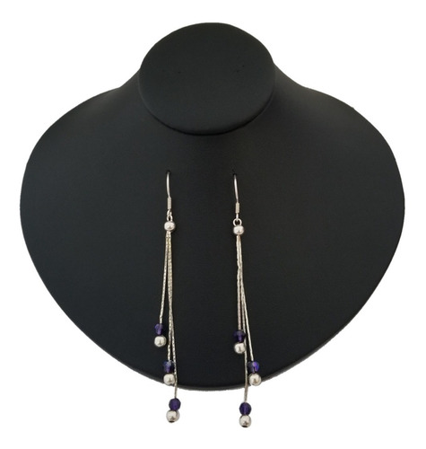 Aretes Para Mujer Eslabones Murano Morado Joya Plata 925