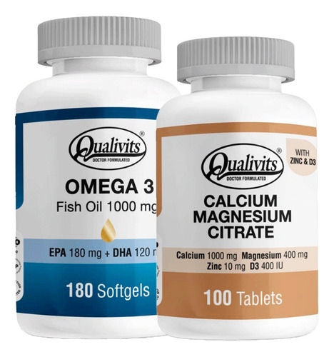 Omega 3 180 Tabs Calcio Magnesio Zinc Vitamina D3 Qualivits