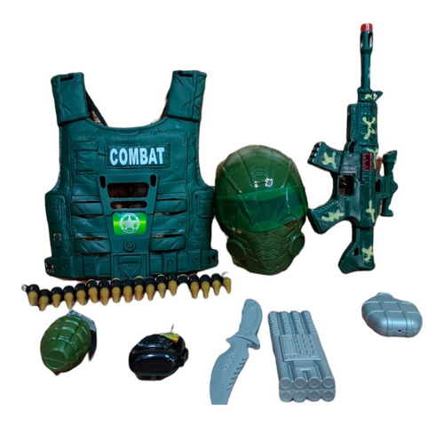 Play Set Militar Casco Y Herramientas Varias Diversion Roles