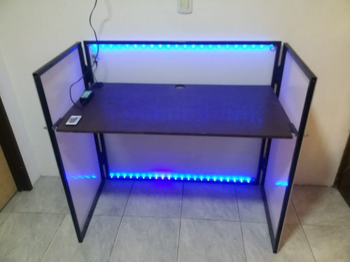 Imagen 2 de 7 de Cabinas Dj Movil Pro Luz Led Rgb O Azul Mesa Plegable Slim