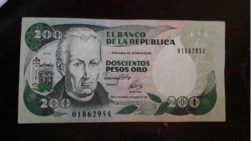 Billete De 200 Pesos De Colombia Año 1992