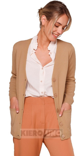 Imagen 1 de 6 de Cárdigan Sweater Saco Con Bolsillos Botones Mujer Kierouno