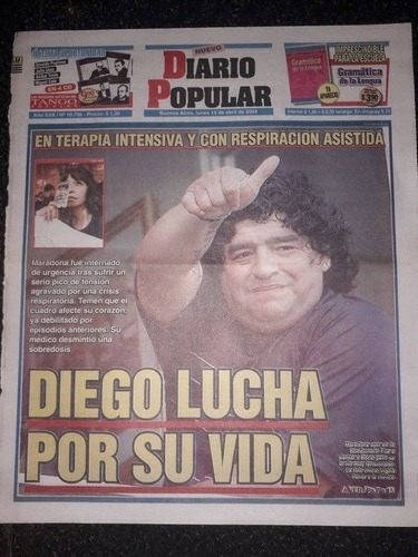 Tapa Diario Popular Diego Maradona En Terapia Intensiva 2004