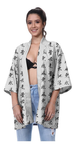 Kimono Haori Kanji Nuvens China Japão Caligrafia Streetwear