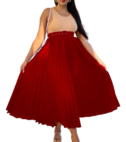 High Waist Large Skirt With Belt Pleated Elegant Skirt